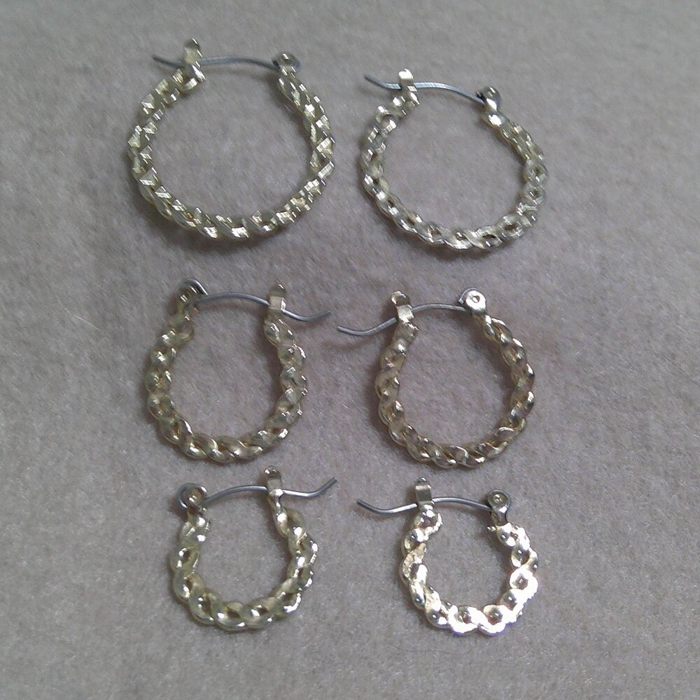 3 pair - Ladies Gold Tone  Hoop, Pierced Earrings